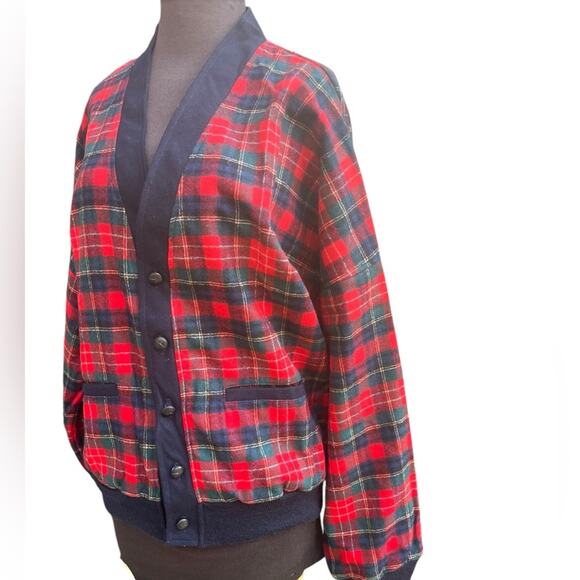 Vtg 80s Pendleton Flannel Wool Plaid Tartan Button Front Preppy USA Cardigan M - Picture 1 of 6